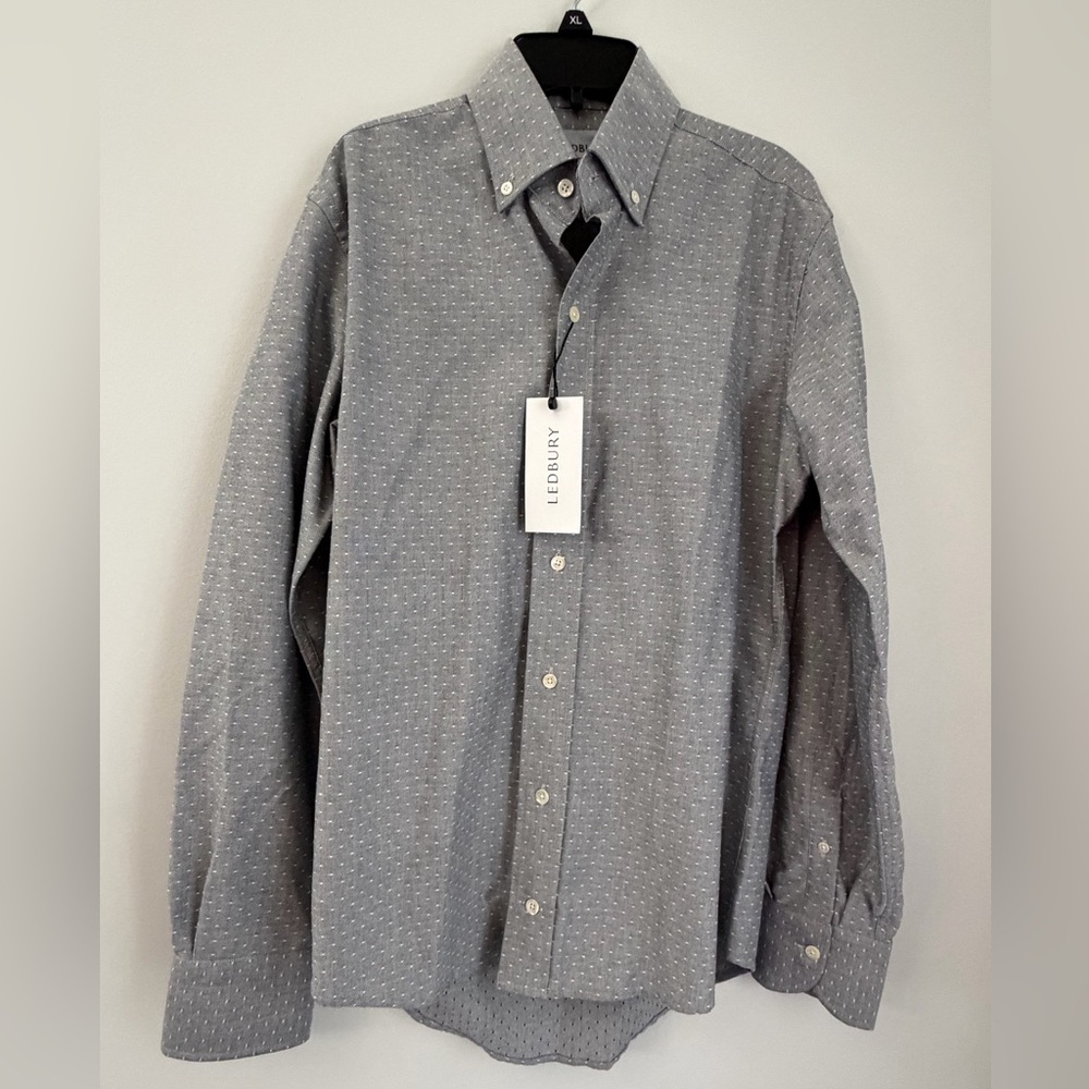 Ledbury The Leighton Oxford Pin dots Slim fit, Long Sleeve Dress Shirt Size S
